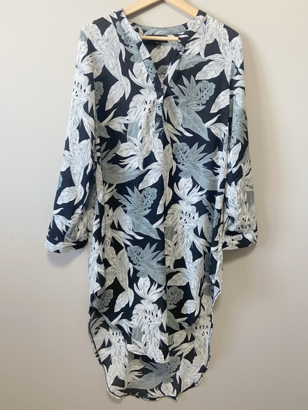 Papillon- Black Tropical Leaf Tunic Dress